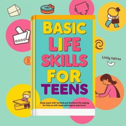 A book cover design featuring the title 'Basic Life Skills for Teens' prominently displayed at the top or center in bold letters