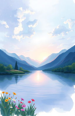 A dreamy, abstract representation of a serene landscape, blending shades of blue and purple in soft brush strokes