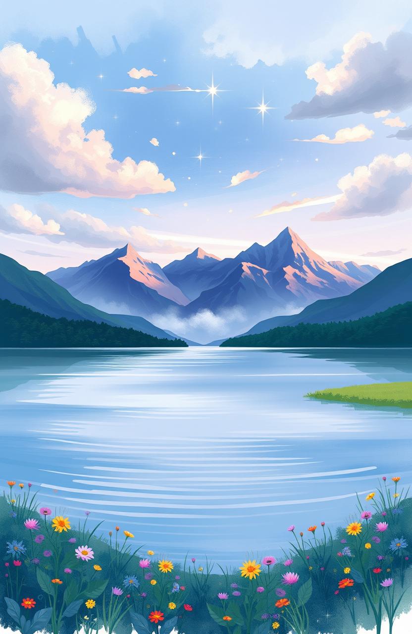A dreamy, abstract representation of a serene landscape, blending shades of blue and purple in soft brush strokes
