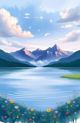 A dreamy, abstract representation of a serene landscape, blending shades of blue and purple in soft brush strokes