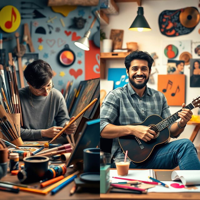 A captivating comparison scene showcasing a talented individual versus a multi-talented person