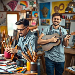 A captivating comparison scene showcasing a talented individual versus a multi-talented person