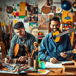 A captivating comparison scene showcasing a talented individual versus a multi-talented person