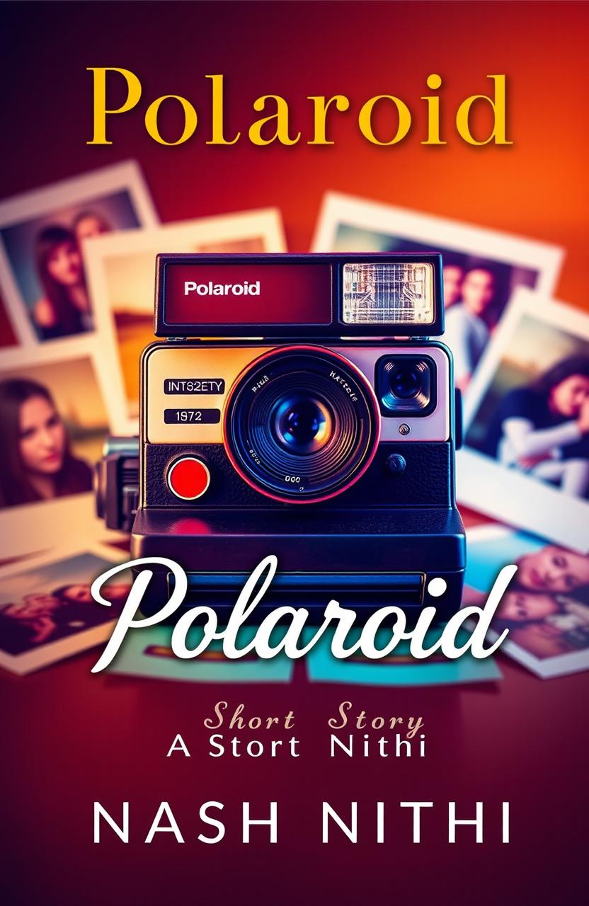 A striking book cover design for a short story titled "Polaroid" by Nash Nithi