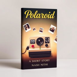 An elegant book cover design for the short story "Polaroid" featuring a vintage Polaroid camera as the central image
