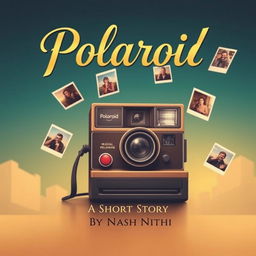 An elegant book cover design for the short story "Polaroid" featuring a vintage Polaroid camera as the central image