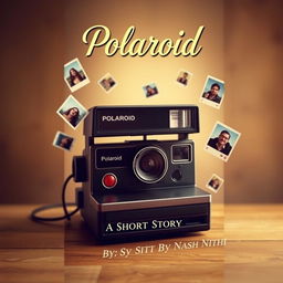 An elegant book cover design for the short story "Polaroid" featuring a vintage Polaroid camera as the central image