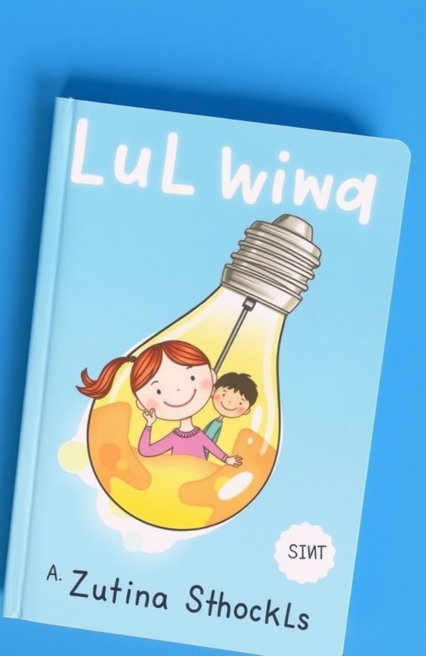 A colorful book cover featuring a cartoon-style watercolor illustration of a light bulb, uniquely designed with a smiling girl and a boy depicted inside it