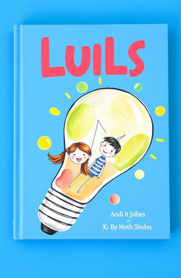 A colorful book cover featuring a cartoon-style watercolor illustration of a light bulb, uniquely designed with a smiling girl and a boy depicted inside it