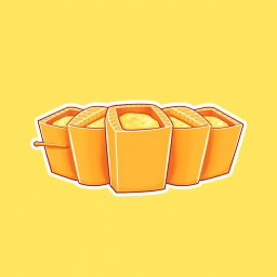 A logo design featuring five medium-sized boxes arranged in a staggered formation, mimicking the appearance of crispy bread filling with mashed potato