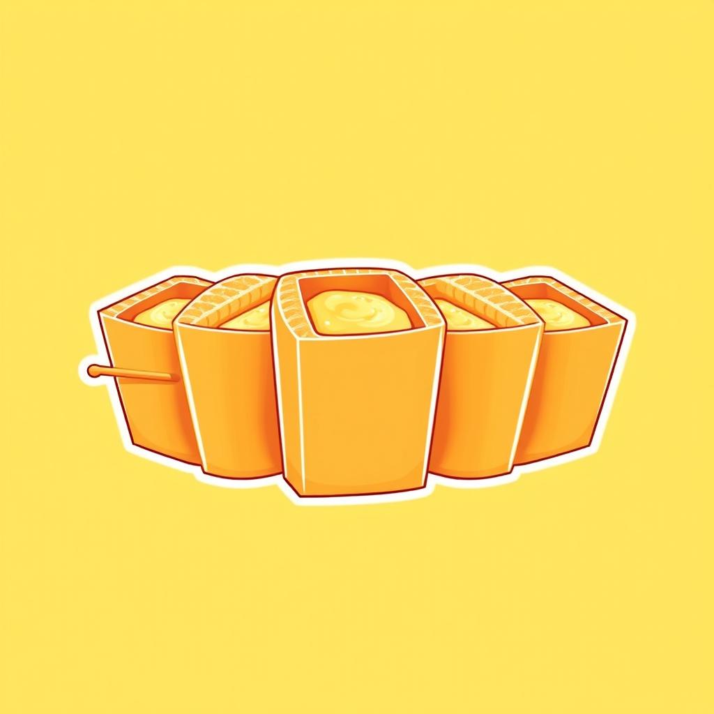 A logo design featuring five medium-sized boxes arranged in a staggered formation, mimicking the appearance of crispy bread filling with mashed potato