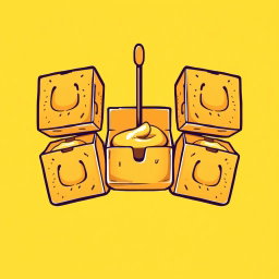 A logo design featuring five medium-sized boxes arranged in a staggered formation, mimicking the appearance of crispy bread filling with mashed potato