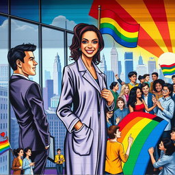 A vibrant mural depicting the diverse roles of men, women, and LGBTQ individuals in contemporary society