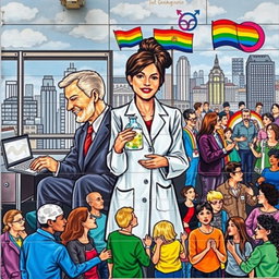 A vibrant mural depicting the diverse roles of men, women, and LGBTQ individuals in contemporary society