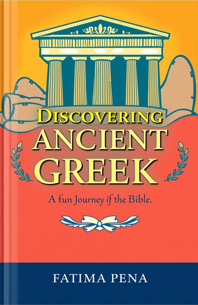 A striking book cover for "Discovering Ancient Greek: A Fun Journey Through the Bible" by Fatima Peña