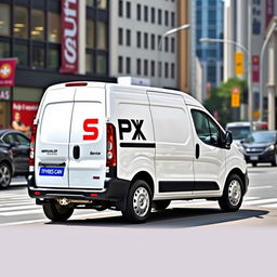 A clean and modern white mini blind van prominently displaying the logo "SPX" on its side