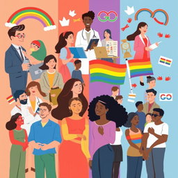 A symbolic and artistic representation of the current roles of men, women, and LGBTQ individuals in society