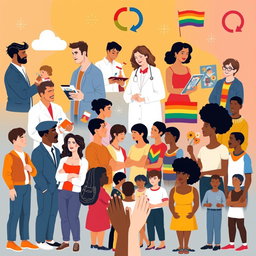 A symbolic and artistic representation of the current roles of men, women, and LGBTQ individuals in society