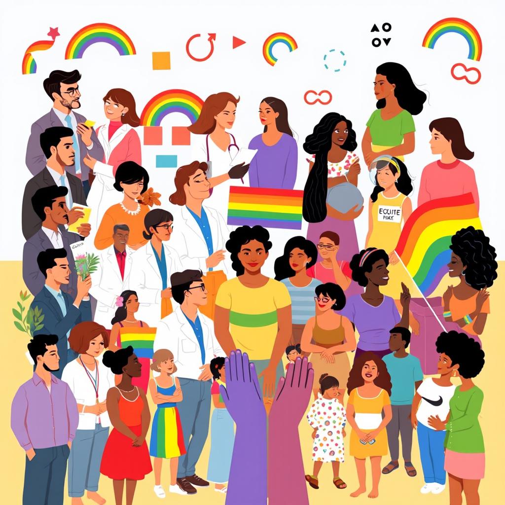 A symbolic and artistic representation of the current roles of men, women, and LGBTQ individuals in society