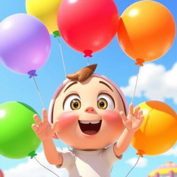 A whimsical scene featuring a character named Erkeyin with wide-open eyes, full of curiosity and wonder