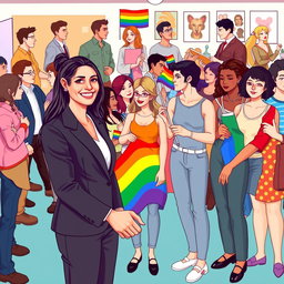 A vibrant, inclusive scene depicting the dynamic roles of men, women, and LGBTQ individuals in contemporary society