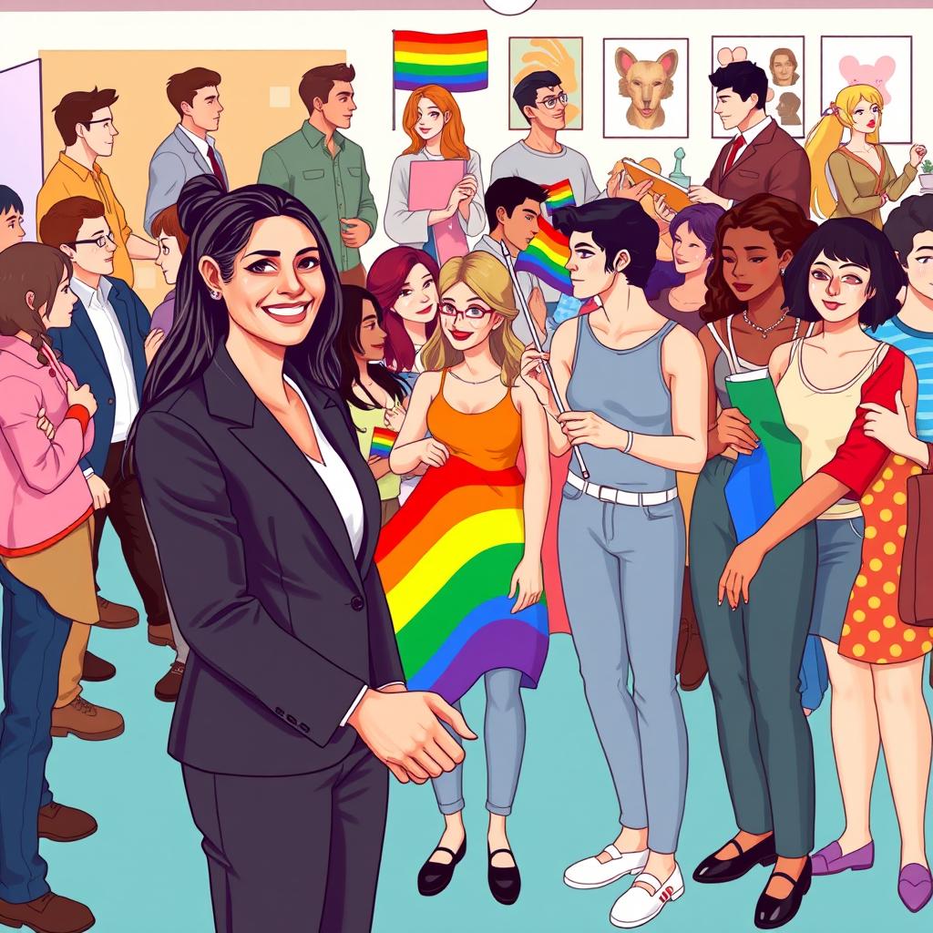 A vibrant, inclusive scene depicting the dynamic roles of men, women, and LGBTQ individuals in contemporary society