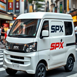 A bright and modern white Daihatsu mini blind van prominently displaying the logo "SPX" on its side