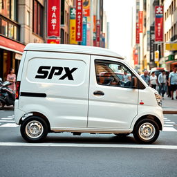 A bright and modern white Daihatsu mini blind van prominently displaying the logo "SPX" on its side
