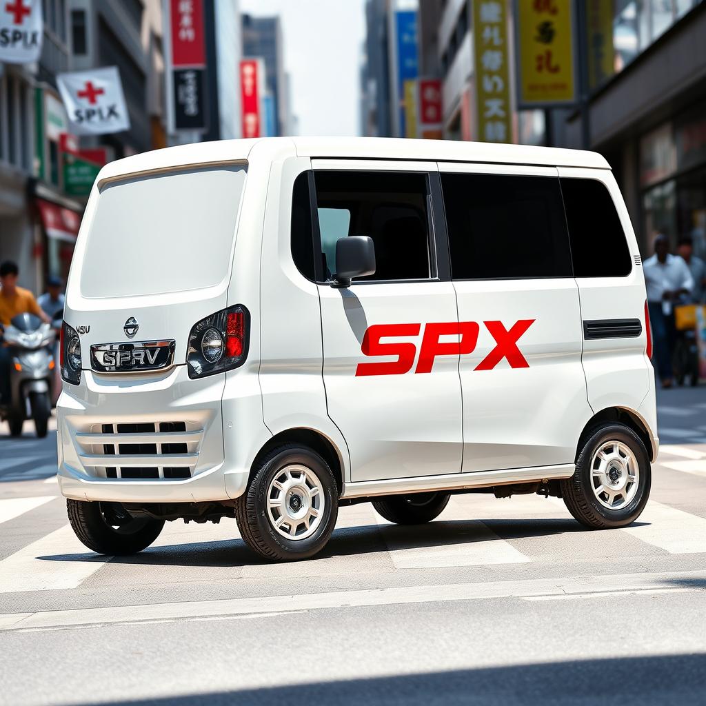 A bright and modern white Daihatsu mini blind van prominently displaying the logo "SPX" on its side