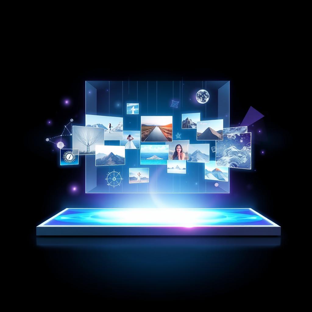 A futuristic vision board background featuring a sleek design with a holographic base at the bottom