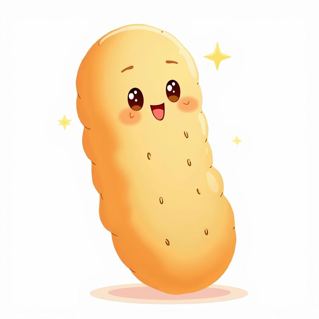 A delightful illustration of a cute small breadstick, characterized by a warm golden-brown color and a soft, slightly crusty texture
