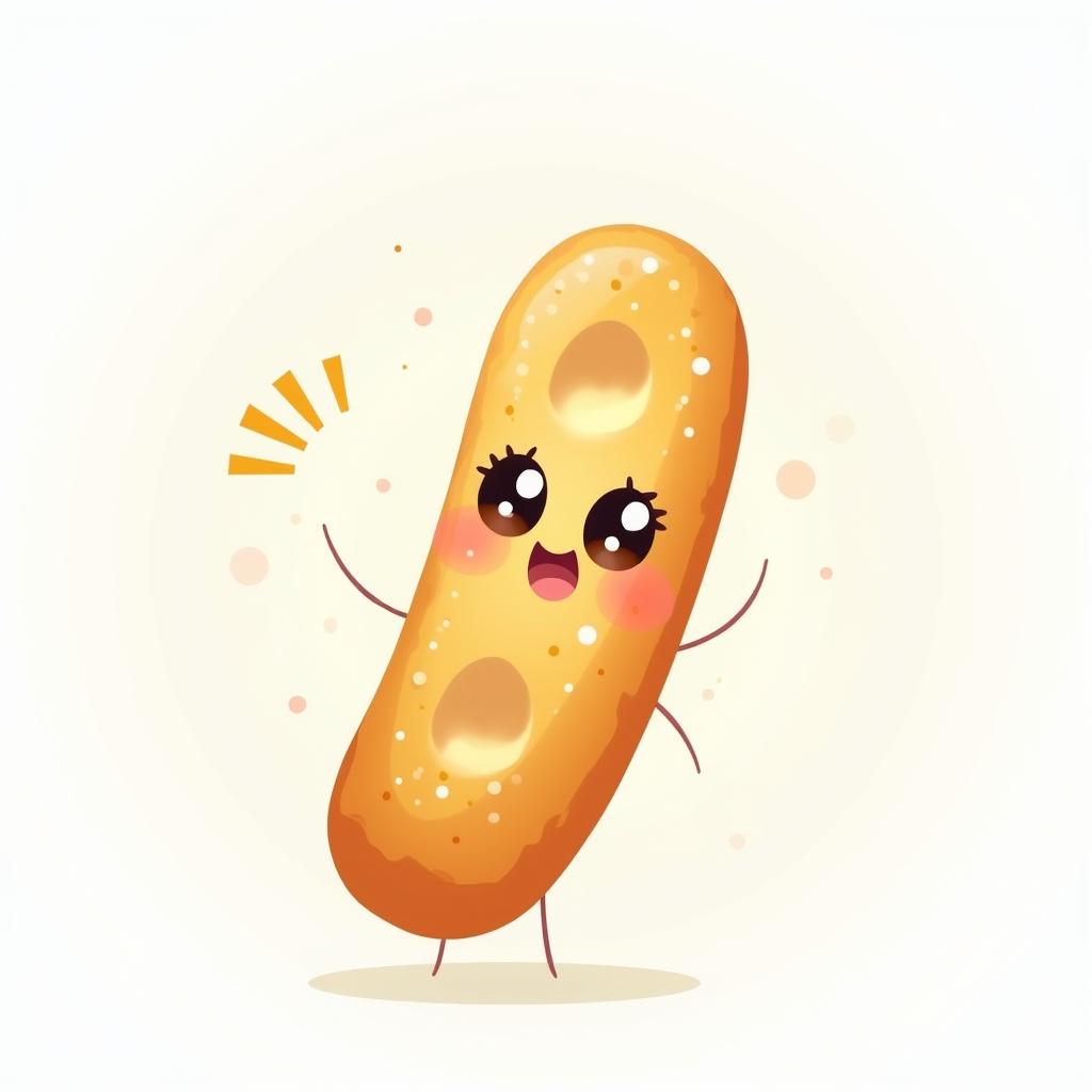 A delightful illustration of a cute grissini (breadstick) with an adorable smile and dreamy, sparkling eyes