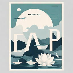 A creatively designed poster featuring the word 'IDYLLIC' prominently in an appealing and stylish typography. Surround the word with pictorial elements that evoke a sense of serenity, tranquility, and natural beauty.