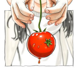 A storyboard illustration depicting a tomato falling from the hands of a girl