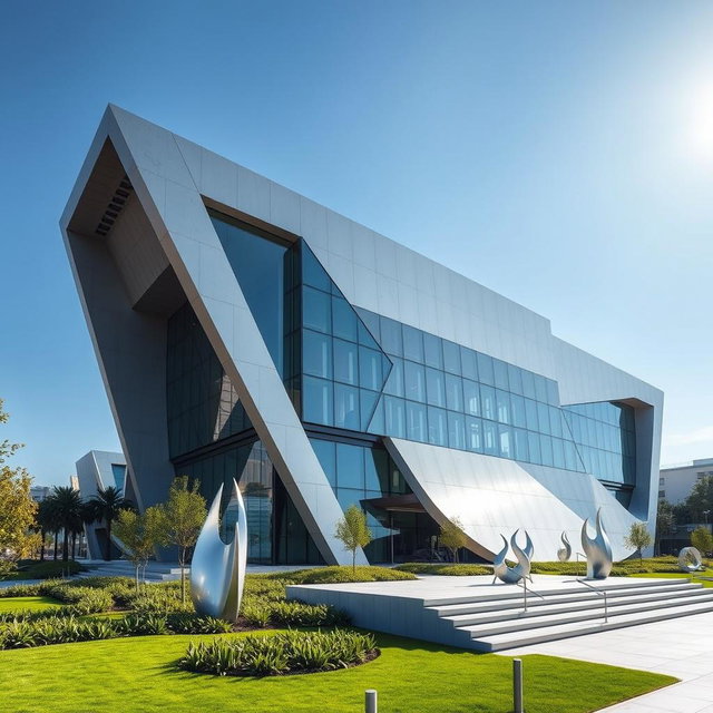 A stunning modern architectural building uniquely designed in the shape of Iran's map