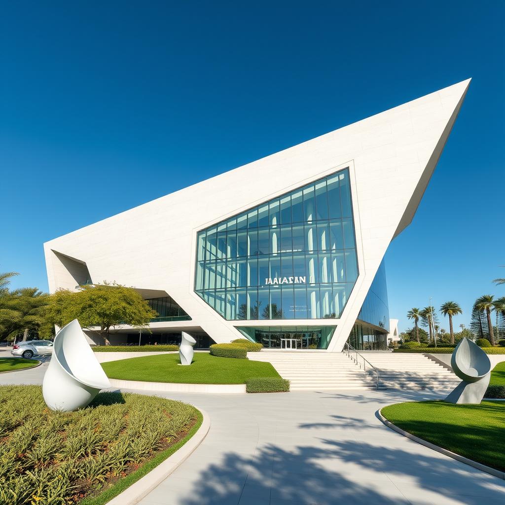 A stunning modern architectural building uniquely designed in the shape of Iran's map