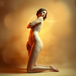 A sensual and artistic depiction of a nude female figure in an abstract and dreamlike setting