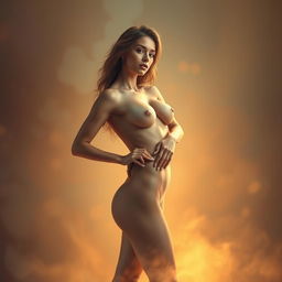 A sensual and artistic depiction of a nude female figure in an abstract and dreamlike setting