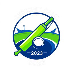 A bold and modern cricket logo design featuring a stylized cricket bat and ball