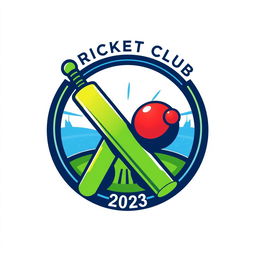 A bold and modern cricket logo design featuring a stylized cricket bat and ball