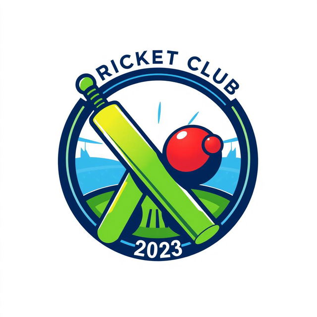 A bold and modern cricket logo design featuring a stylized cricket bat and ball