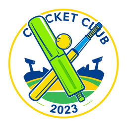 A bold and modern cricket logo design featuring a stylized cricket bat and ball