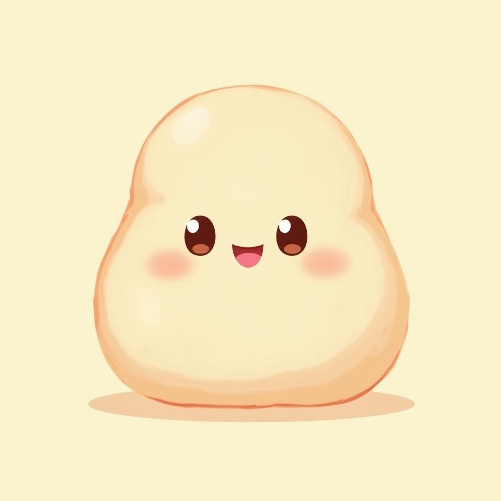 An adorable illustration of a cute rice cake, characterized by a soft, rounded shape and a smooth, light beige color
