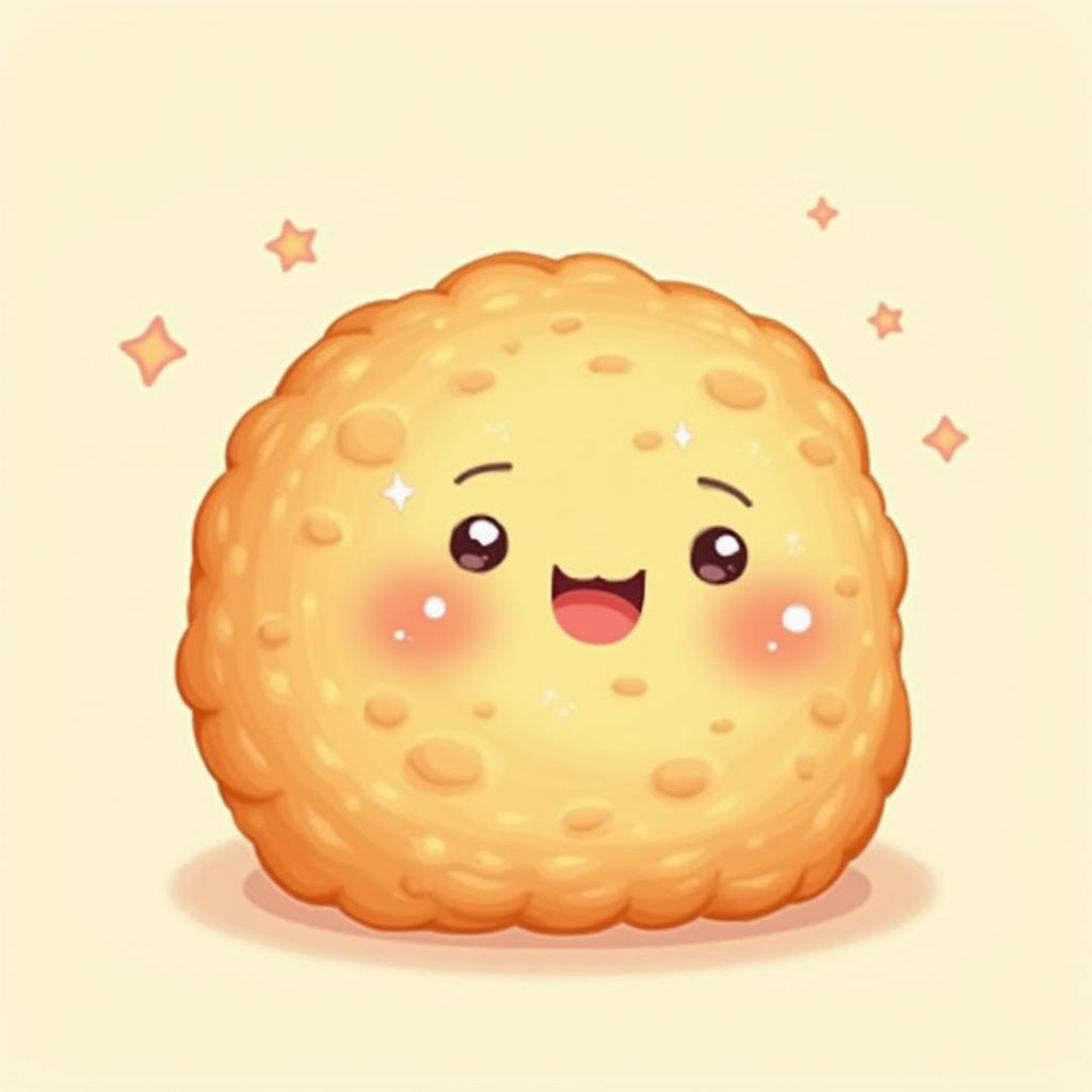 A charming illustration of a cute rice cookie, featuring a soft, golden-brown color with a textured surface
