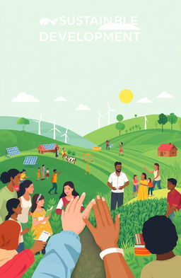 A visually engaging and informative illustration that symbolizes sustainable development, featuring a harmonious blend of social, economic, and educational elements