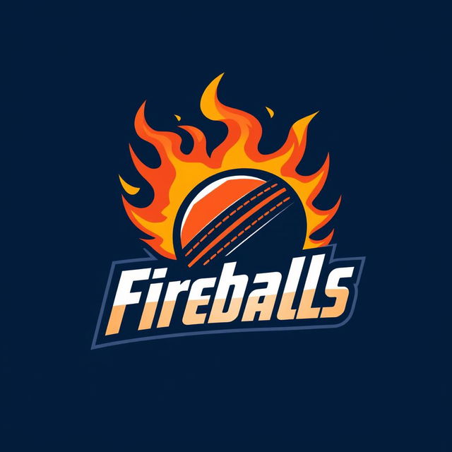 A bold and dynamic logo for a cricket team named 'Fireballs'