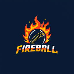 A bold and dynamic logo for a cricket team named 'Fireballs'