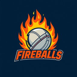 A bold and dynamic logo for a cricket team named 'Fireballs'