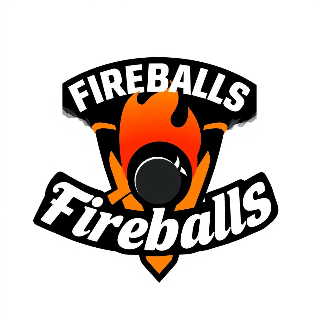 A simple and bold logo design for a cricket team named 'Fireballs'