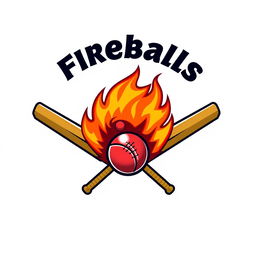 A spirited cricket team logo for the 'Fireballs'